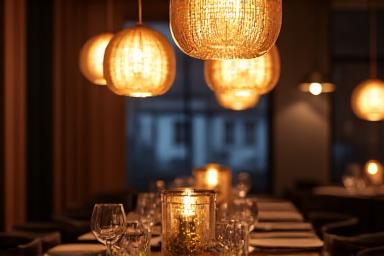 Lámparas de diseño en un comedor elegante
